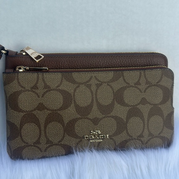 Coach Brown and Tan Patterned Wristlet - Picture 1 of 6